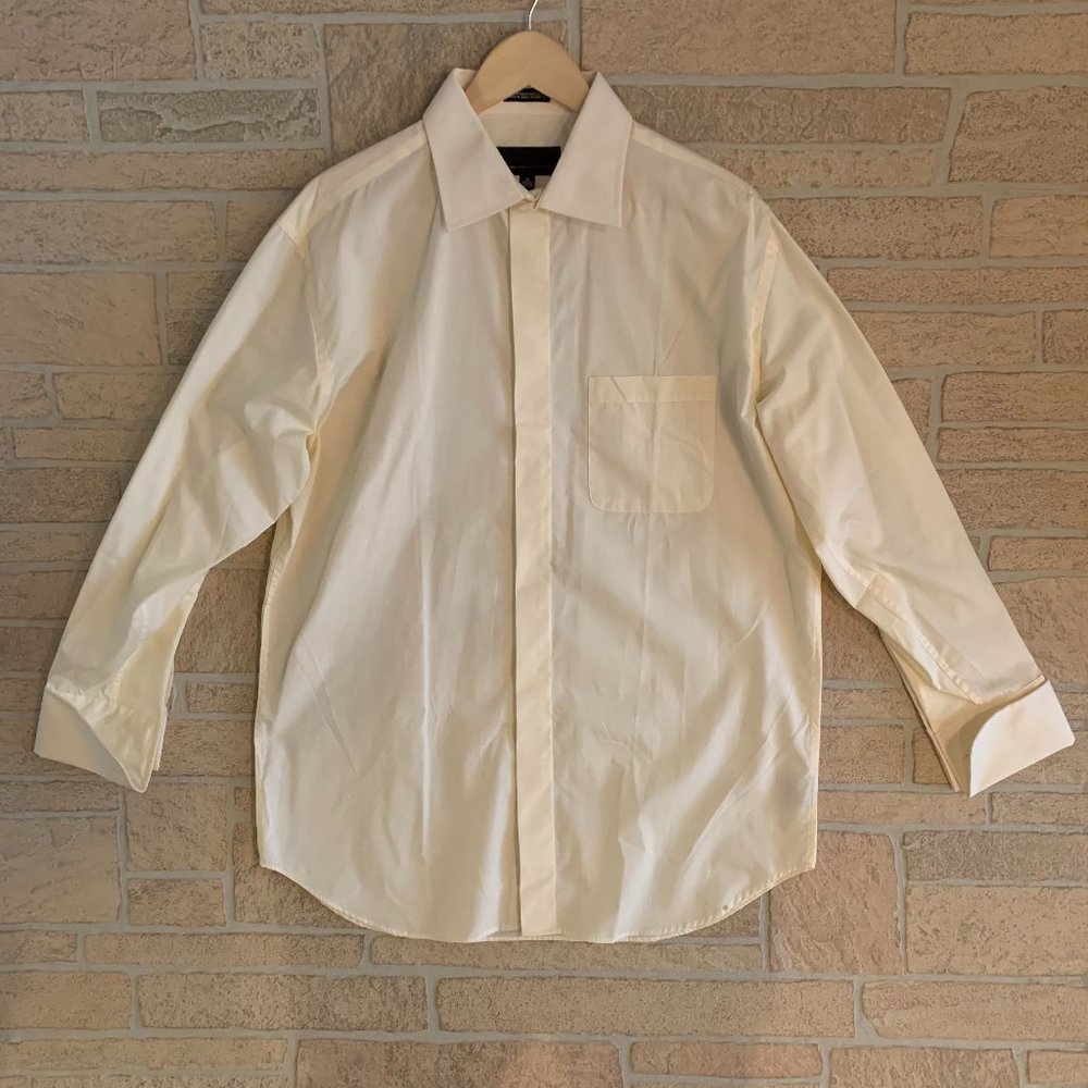 FUBU Cream Hidden Button Down French Cuff Shirt 16